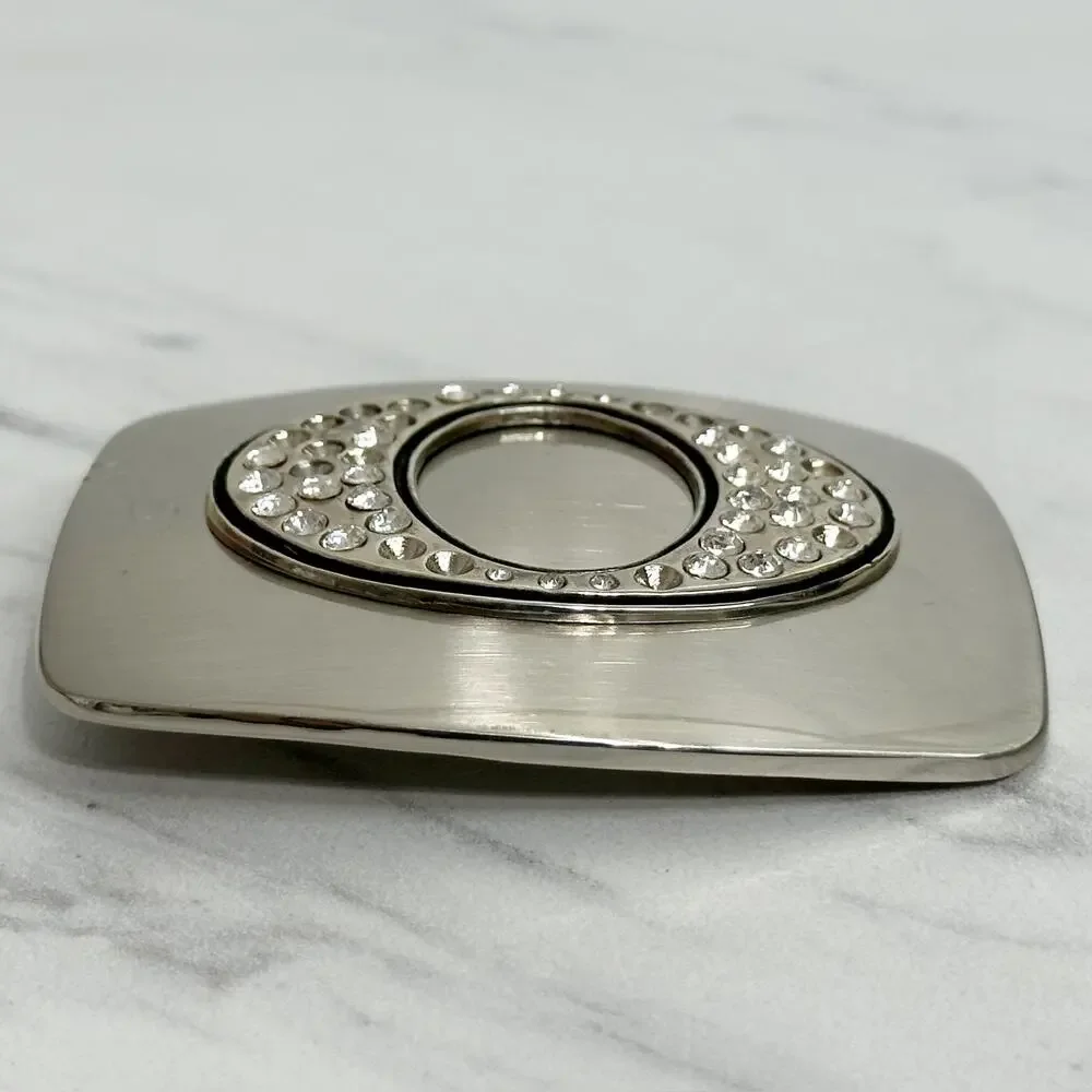 Rhinestone Studded O Letter Initial Monogram Silver Tone Belt Buckle